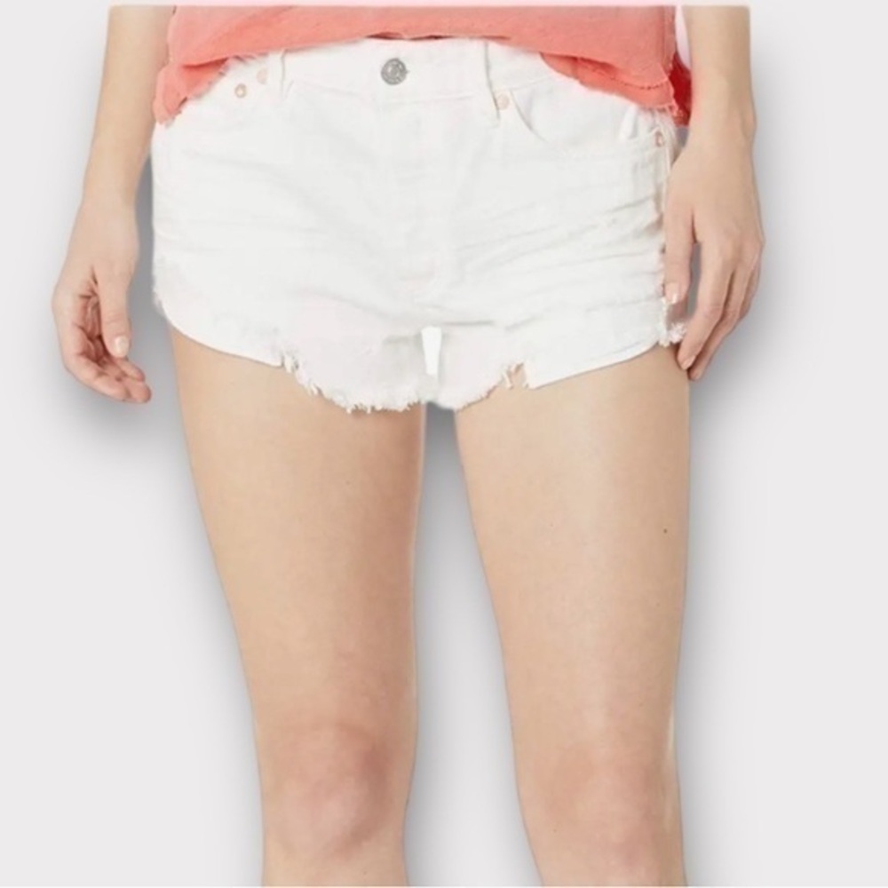Free People White Distressed Denim Jean Shorts